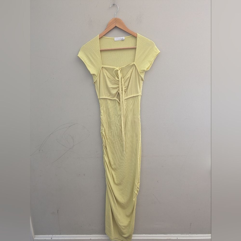 Jonathan Simkhai Layered Yellow Rib Midi Dress Size S Easter Spring Coquette